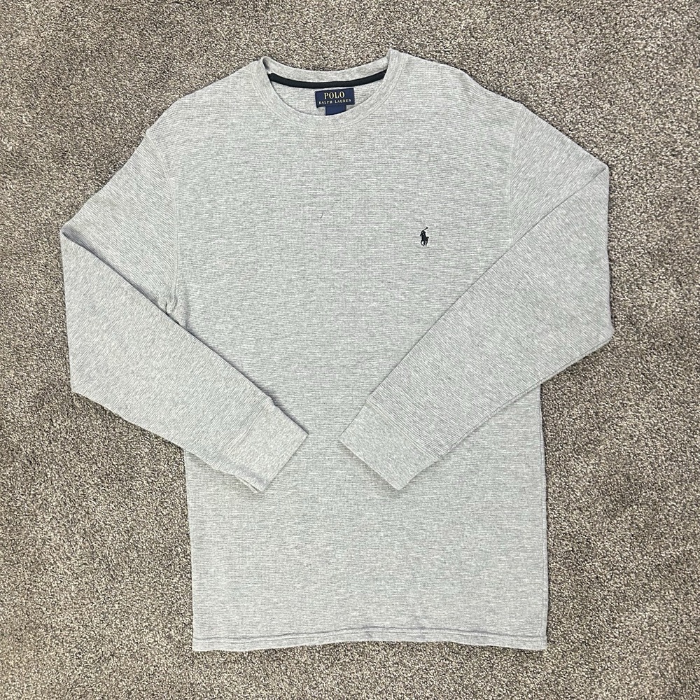 Polo Ralph Lauren Mens XL Gray Waffle Knit Thermal Shirt Embroidered Pony Cotton